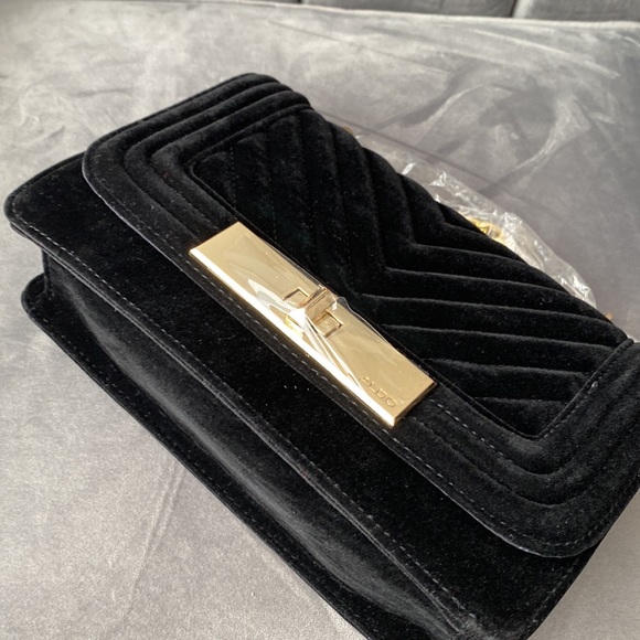 **NWT **ALDO Black Velvet Gold Hardware Evening Shoulder Crossbody Bag - Picture 5 of 8